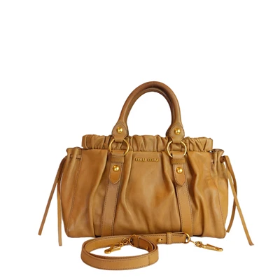 $379 • Buy Miu Miu Vitello Lux Satchel 2 Ways Camel