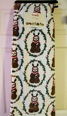 Christmas Reindeer Wreath Sloth Plush Throw Blanket Sherpa 50x70 Super Soft New  • $69.95