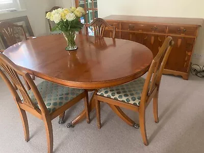 Dining Table & 6 Chairs Sideboard Regency Style Butterfly Leaf Extendable In Yew • £450