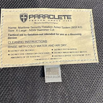 Paraclete Plate Carrier Maritime Flotation System MSFAS X Large New! Specia Ops. • $269