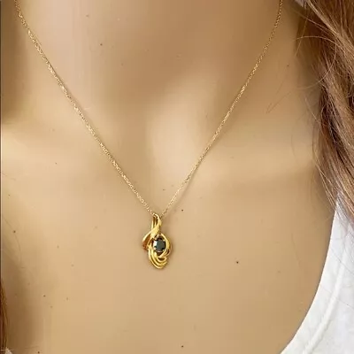 14K Solid Real Yellow Gold Music Note Sapphire Pendant Necklace Adjustable • $363.69