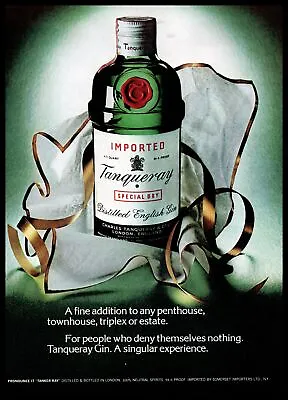 1974 Tanqueray Gin Vintage Print Ad Green Bottle White Gold Gift Bag Wall Art • £10.59