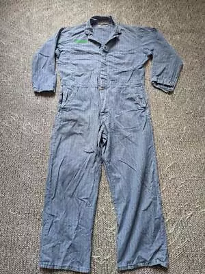 Vintage USA Made COVERALLS Sanforized DENIM Union Made 46 Blue Jean XL Jumpsuit • $129.95