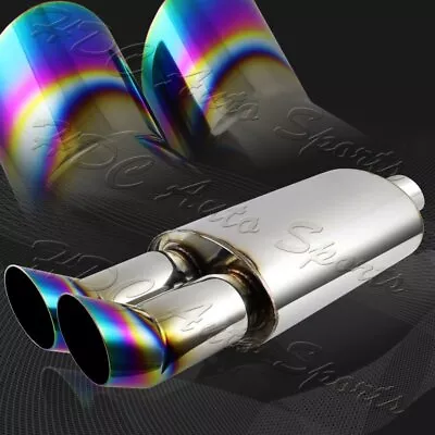 3  Dual Rainbow Burnt Tip Stainless T-304 Exhaust Muffler 2.5  Inlet Universal • $48.99