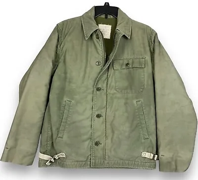 Vintage US Military Deck Jacket Navy Men's Small Cold Weather Permeable Green • $82.49