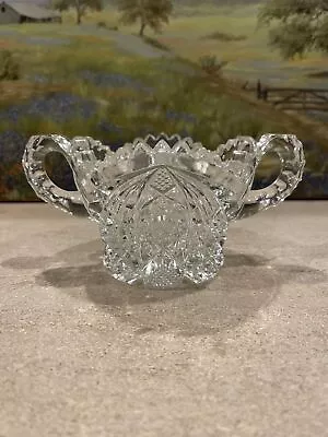 Vintage American Open Sugar Bowl Brilliant Cut Glass Star Diamond Flower Clear • $19