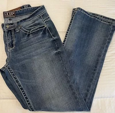 Cowgirl Up Blue Jeans Woman’s Size 31 X 34 Denim Boot Cut Front Zip • $22
