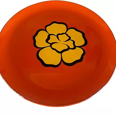 Vintage 1960’s 70s Mod Party Serving Tray Round Orange 13” Lacquered Flower • $24.65