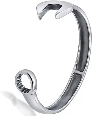 Men's Silver Mechanic Spanner Tool Wrenches Bangle 316L Stainless Steel Bracelet • £13.89