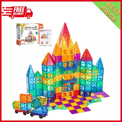 3D Set Magna Tiles Clear Colors Magnetic Building Toy Magnet Blocks Kids 100 Pcs • $49.99