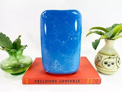 Vintage Ceramic Blue 1980's Vase Flower Holder Marble Glaze Home Decor 80s Plant • $27