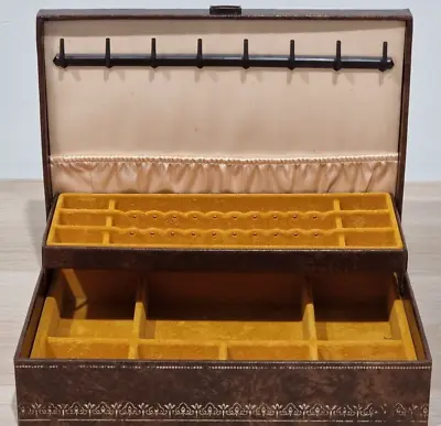 MCM Jewellery Box Yellow Mustard Gold Gilt Faux Leather Rectangle Luxe Vintage • $49.99