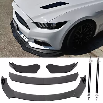 $119.11 • Buy Carbon Fiber Front Bumper Lip Spoiler Splitter+Strut Rods For Ford Mustang FM,FN