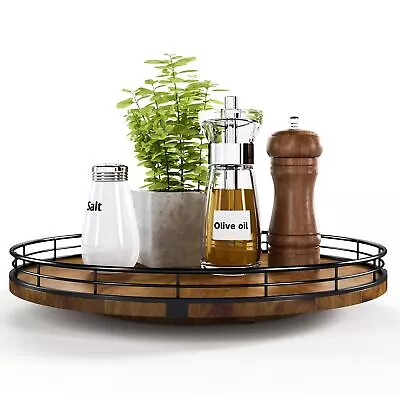 Farmhouse Oak 13  Lazy Susan Turntable Organizer For Cabinet Round Wooden La... • $29.77