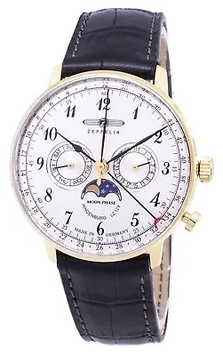 Zeppelin Series LZ 129 Hindenburg Moon Phase Silver Dial 7038-1 Men's Watch 30M • $201.71