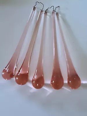 5 VGC PRETTY VINTAGE 1970s PINK MURANO GLASS CHANDELIER RAIN DROPS DROPLETS 16cm • $30.46