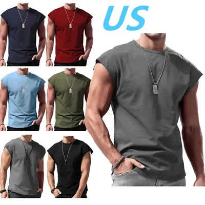 US Mens Casual Sleeveless Tank Top Solid Color T-Shirt Muscle Vest Tee Tops   • $7.51