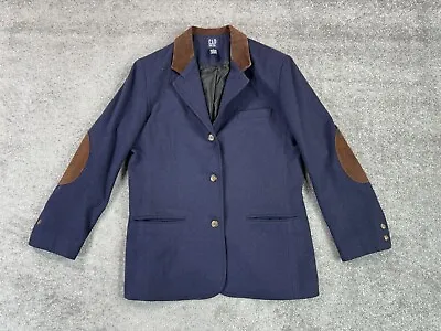 Vintage Gap Blazer Mens Medium Blue Wool Rustic Leather Elbow Patch Sport Coat • $26