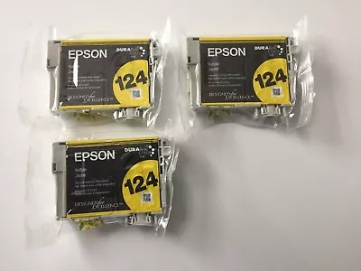 3 Genuine Epson 124  Yellow Ink Cartridges • $15