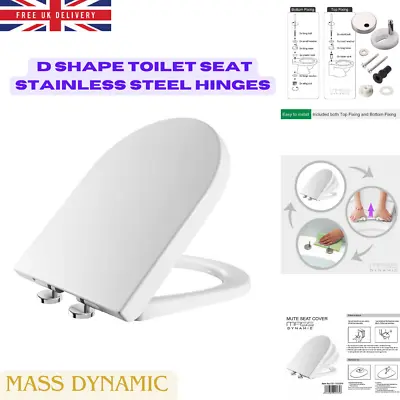 Soft Close Heavy Duty D Shape White Toilet Seat & Adjustable Hinges Uk • £21.95