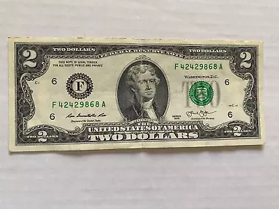 USA Real Money $2 Paper Money TWO  DOLLARS Serial Number F 42429868 A Notes 2013 • $5.99