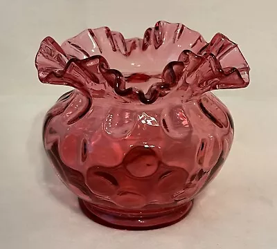 Vintage Fenton Cranberry Ruffled Art Glass Vase Dish 5 Inch (READ) • $16.99