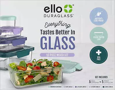 Ello Duraglass Glass Containers & Plastic Lids Food Storage Containers Set Of 5 • $31.16