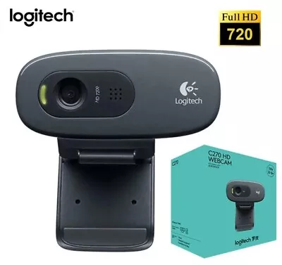 Black Logitech C270 HD Webcam HD Video 720p/30fps PC Mac Laptop MacBook Tablet • $24.99