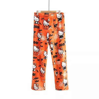 Women Autumn Winter Warm Flannel Hello Kitty Halloween Pumpkin Pajamas Pants • $33.98