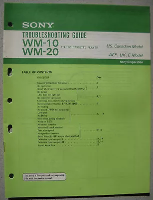 $26.98 • Buy SONY WM-10 WM-20 Troubleshooting Guide