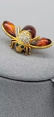 Signed Vintage Joan Rivers Amber Resin & Swarovski Bumble Bee Brooch/Pin • $50