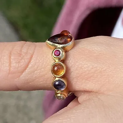 $1800 • Buy TEMPLE ST CLAIR 18K Gold Multi-Color Gemstone Ring / Band Sz 6.5