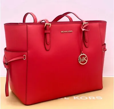 Michael Kors Gilly Large Drawstring Travel Tote Shoulder Bag Leather Bright Red • $109