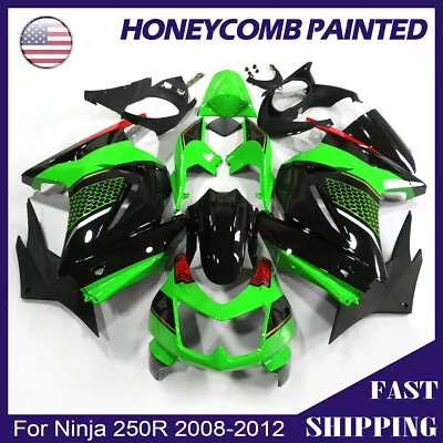 Honeycomb Green Black Fairing Kit For Kawasaki Ninja 250R 2008-2012 EX250J ABS • $329