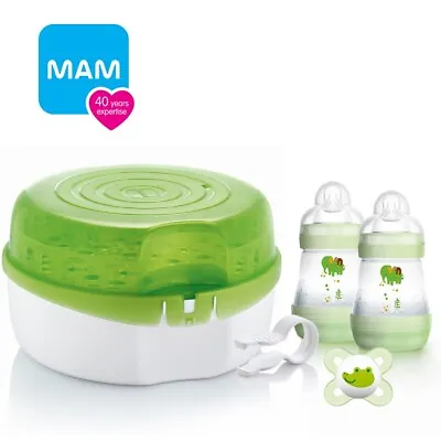 £38.49 • Buy MAM Microwave Steam Steriliser & Feeding Bottles Baby Starter Set Tongs Soother