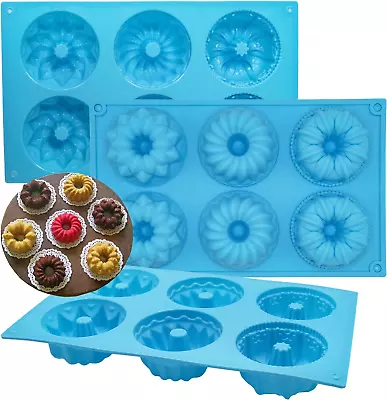 Mini Bundt Cake Pan 3Pcs Silicone Fluted Tube Cake Pans 6Cavity Heritage Bundtl • $18.69