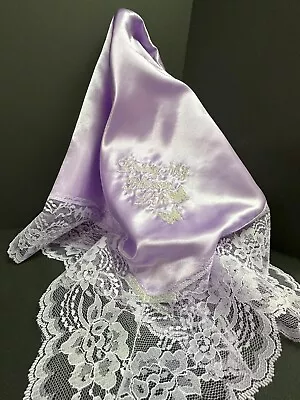 Church Lap Scarf Lilac/Silver WITH LILAC LACE  LIVING MY BLESSED LIFE: 35x30 • $24.49