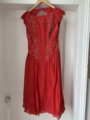 Matthew Williamson Red Sleeveless Midi Dress UK8 Hand Embellished Sequin Lace • £25
