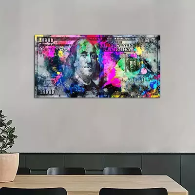 100 Dollars Bill Wall Art Canvas Print Office Decor Money Pop Art Franklin Print • $40