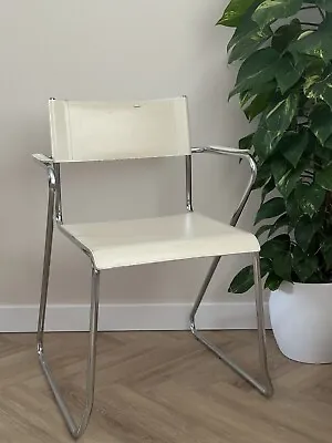 Bauhaus White & Chrome Tubular Director Arm Chair A Design After Marcel Breuer • £180