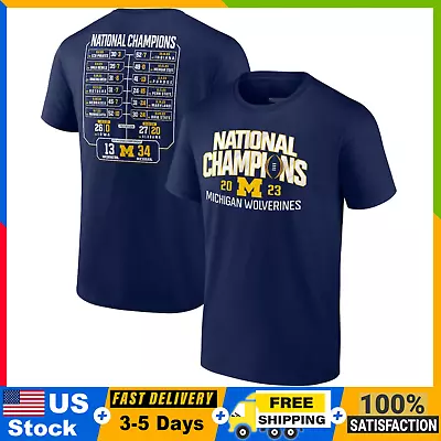 Michigan Wolverines Football 2023 National Champions Schedule T-Shirt - Navy • $10.99