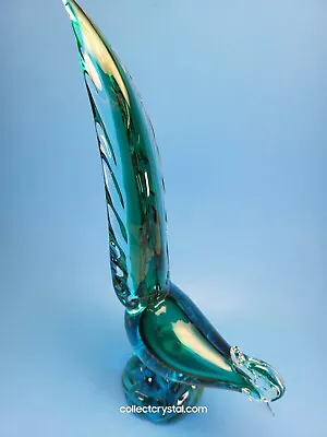 Murano Art Glass Mid-Century Teal Blue Green Clear Pheasant Roadrunner Sculpture • $249.99