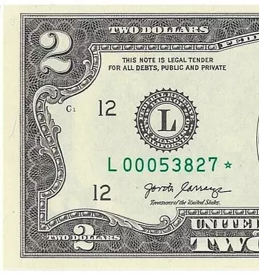 2 Dollar Bill Serial Number Fancy Star  Bill 2017 Us 2.00  • $371.94