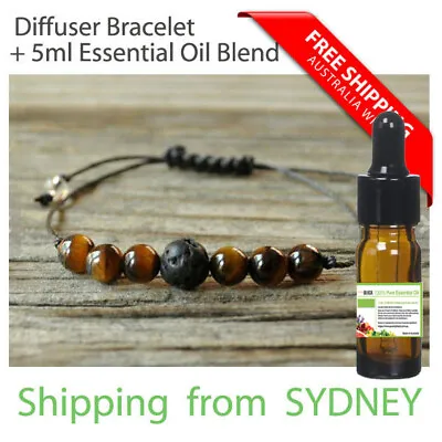 $25.95 • Buy Lava Stone Tiger Eyes Gemstone Beads Essential Oil Diffuser Bracelet Macrame