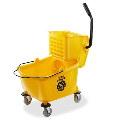 Commercial Mop Bucket & Side Press Wringer - 26 Quart Yellow • $37.95