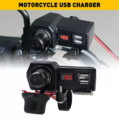 Motorcycle Handlebar Dual USB Phone Charger Cigarette Lighter Socket Waterproof • $13.29