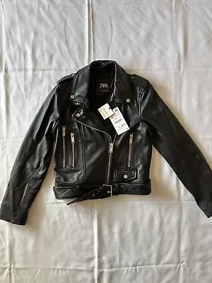 NWT Zara Women’s 100% Leather Biker Jacket Size M • $119.99