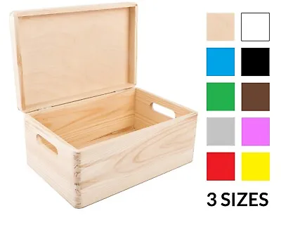 £23.99 • Buy Large Plain Wooden Storage Box, With Lid, Keepsake Gift Box Chest, 10 Colours
