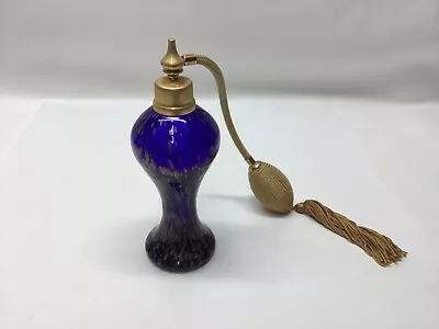 Cobalt Blue Murano Style Glass Perfume Bottle With Gold Atomizer With Tassel  • $23.50
