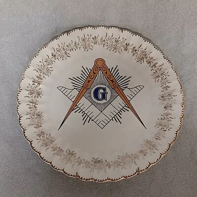 Masonic Plate With Wall Hanger 23K Gold Rim 10  Sanders Mfg Co G Square Compass • $21.95